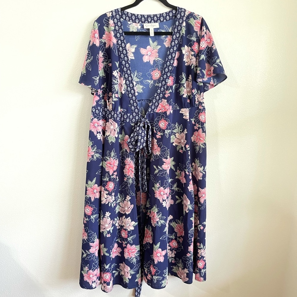 3/$25 jessica simpson maternity floral navy blue pink kimono duster XL
